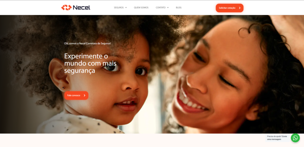 Site da Necel Corretora, desenvolvido pela Arkler usando nosso método.