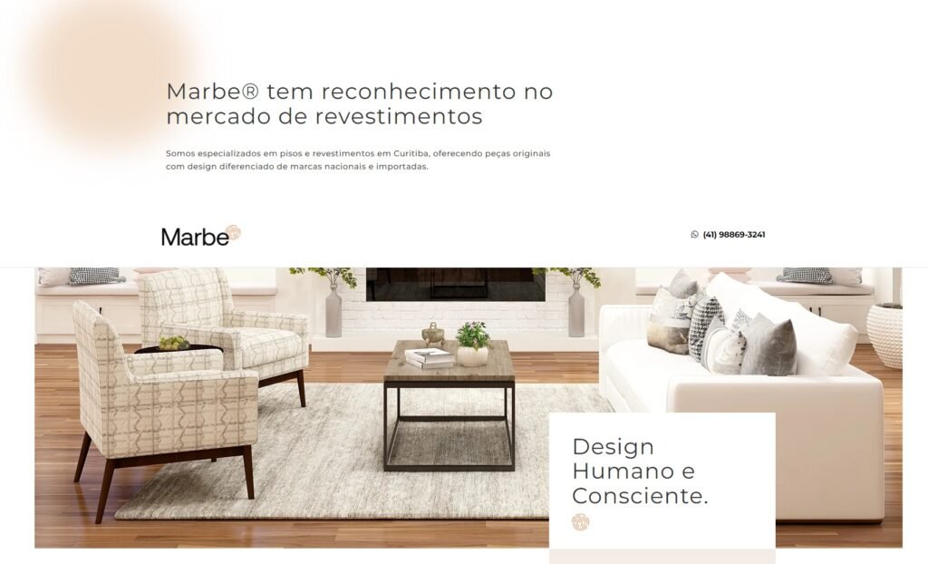 Site de decoração com paleta de cores suaves, evitando preto para promover clareza e elegância.