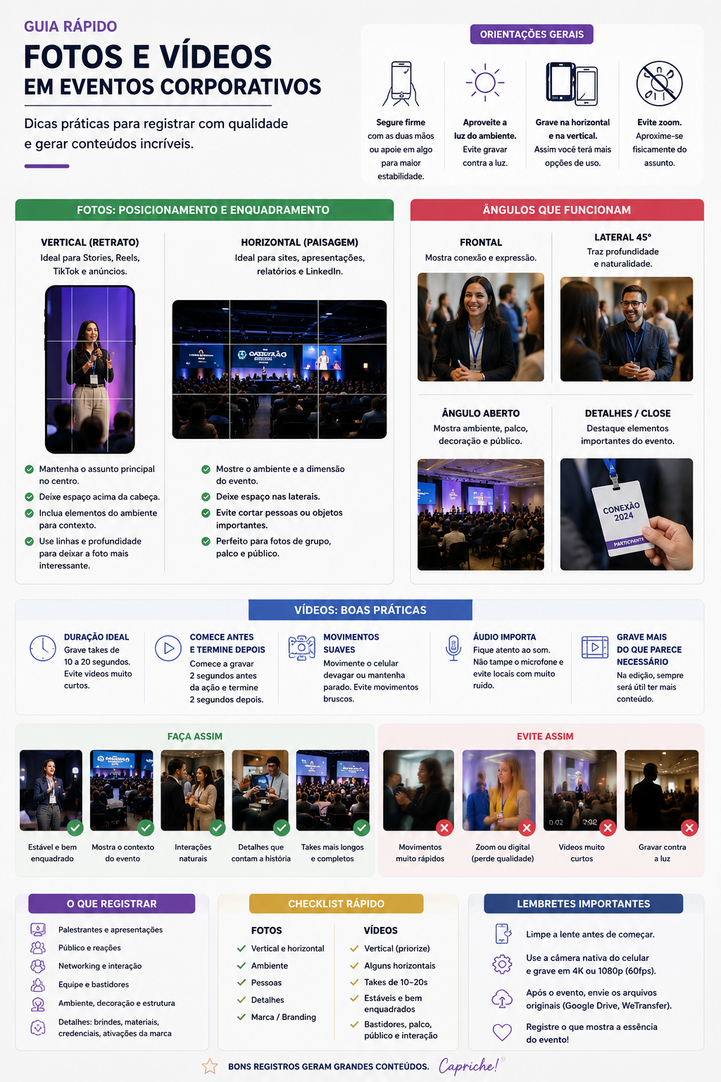 guia de como tirar fotos e videos em eventos